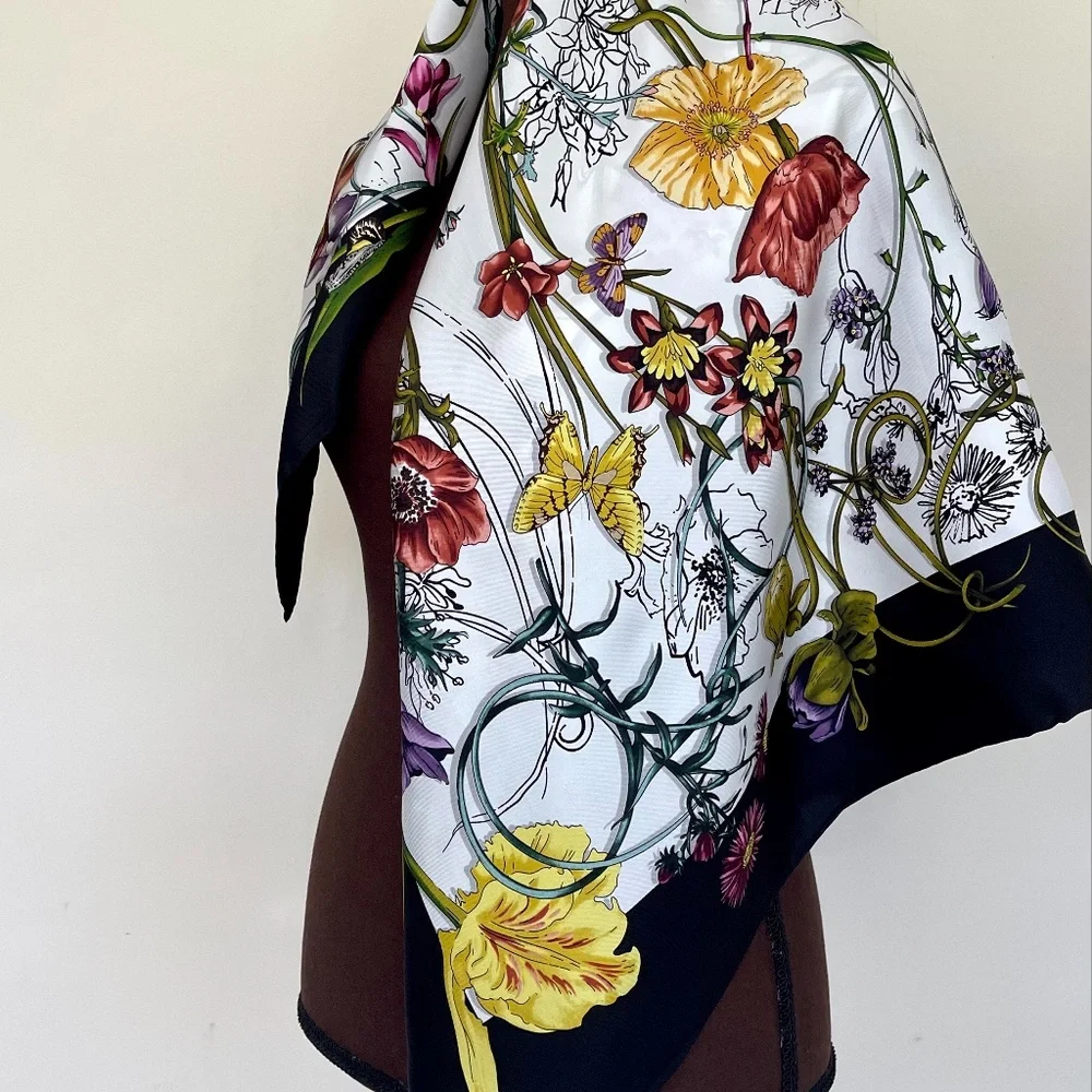 Display #1 Gucci Scarf Flora Infinity Print White Silk Scarf Wrap